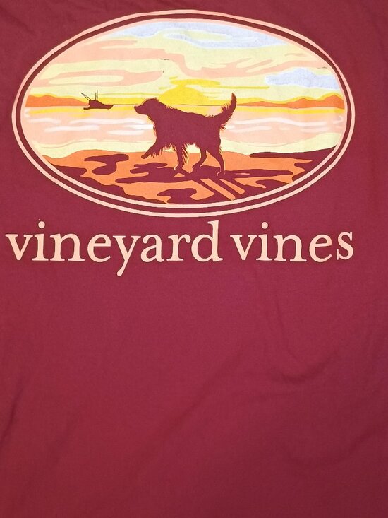 Vineyard Vines Tops - Vineyard Vines/Pocket Tee/Womens XS/Red/Dog Beach Sunset Graphic Coastal Shirt
